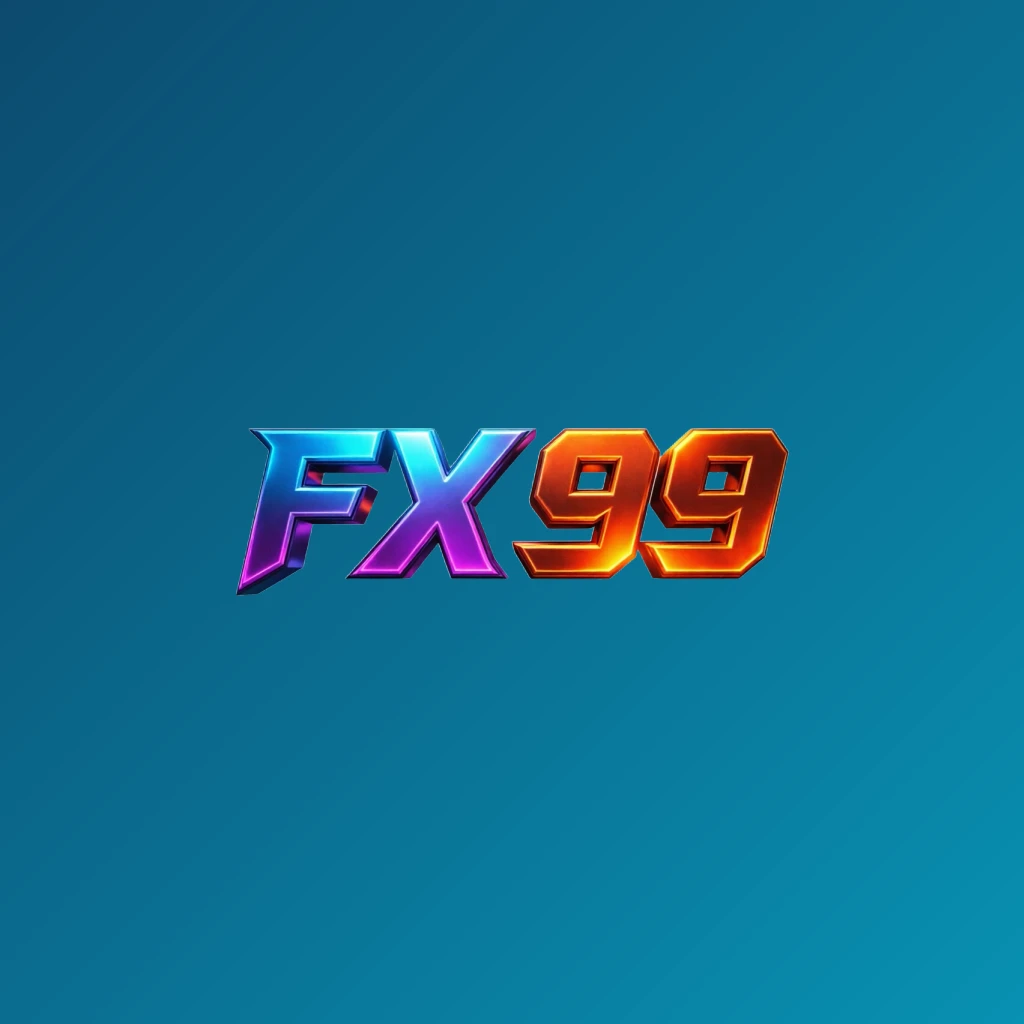 Bold 3D gaming logo for FX 99 with strong lettering and energetic colors in a modern esports-inspired horizontal rectangular wordmark on a transparent background
